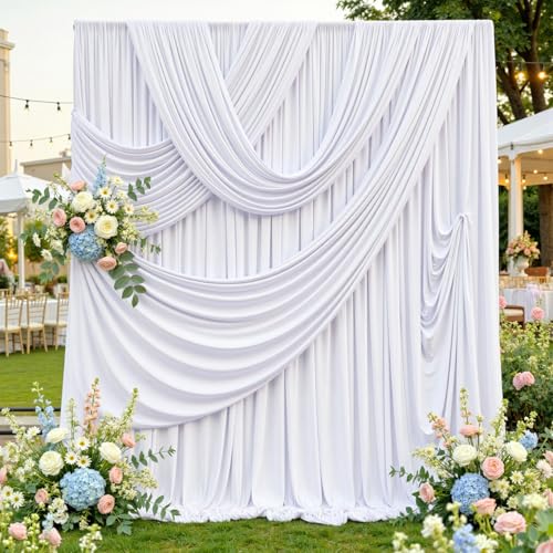 10ftx12ft Wrinkle Free White Backdrop Curtain, 2 Panels 12FT Height White Drapes for Wedding, Silky Polyester Photo Back Drop Cloth Draping for Birthday Party Photography Background - color: White, size: (W)5ft x (H)12ft (2 Panel)