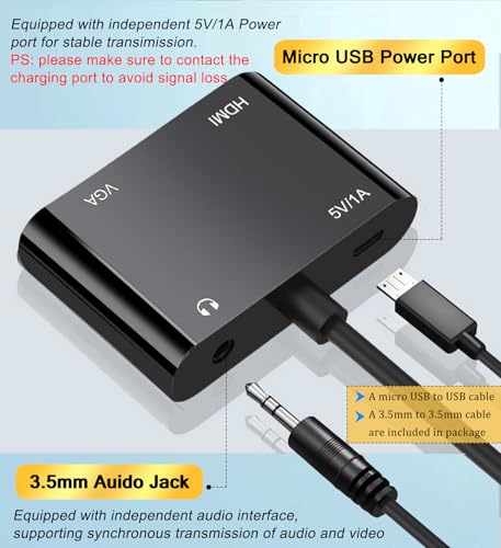 AKWOR HDMI to VGA+HDMI Adapter for Dual Monitor, HDMI to VGA & HDMI Splitter 1 to 2,1080P@60HZ Full HD Display Video Converter Compaitble with Windows/Mac Os/Linux, Plug & Play - style: HDMI to VGA + HDMI