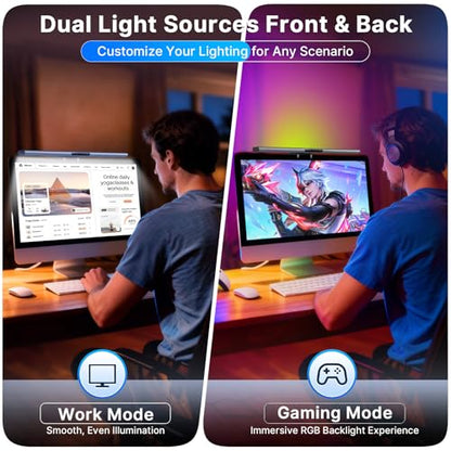 Syrinx Pro Monitor Light Bar with RGB Ambient Backlight, Home Office & Gaming Computer Monitor Lamp, CRI95+ No Glare Eye Care, 1200lm, 3000K–6000K Stepless Dimming, for 17"–34" Flat & Curved Monitors - style: Pro