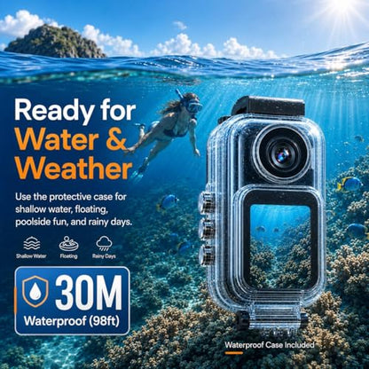 1080P Action Camera, Body Cam, POV Recorder, 128GB, Charging Case | Up to 6H with charging case; waterproof case, magnetic pendant and back clip for travel,bike POV,vlogs and outdoor recording - size: H91128G