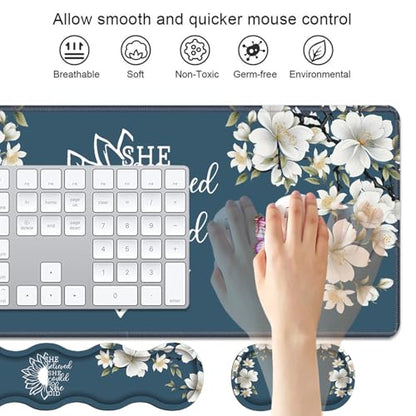 Ergonomic Keyboard Wrist Rest & Mouse Pad Wrist Rest Set, She Believed She Could So She Did Inspirational Quote Large XXL Gaming Desk Mat 31.5"x 11.8" with Non-Slip Base for Home Office Study Gaming - color: She Believed She Could So She