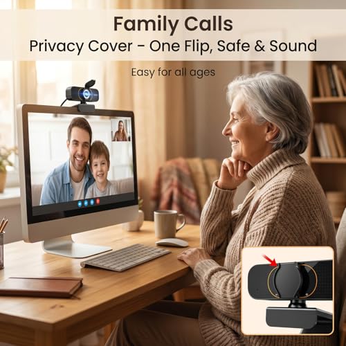 1080P Webcam for PC & Laptop with Microphone — Stay Connected | Plug and Play No Driver, Crystal Clear Video Auto Lighting, Privacy Physically Protected, Mount It Anywhere in Seconds - color: Black