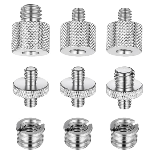 Skrfren Tripod Adapter Set, 1/4 to 3/8 & 3/8 to 1/4 Camera Screw Adapter, Aluminum Alloy Thread Converter Male Female, Mounting Screws Kit for Tripod Monopod Light Stand Microphone (Silver)