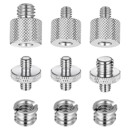 Skrfren Tripod Adapter Set, 1/4 to 3/8 & 3/8 to 1/4 Camera Screw Adapter, Aluminum Alloy Thread Converter Male Female, Mounting Screws Kit for Tripod Monopod Light Stand Microphone (Silver)