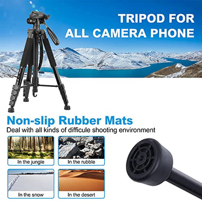 74’’ Camera Tripod,Heavy Duty Camera Stand Tripod,Cell Phone Tripod with Phone Holder, Professional Travel DSLR Tripods Compatible with DSLR Cameras,Cell Phones,Projector,Webcam(Black) - color: Black
