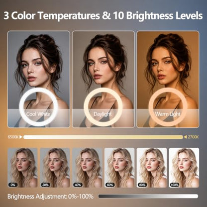 EMART 10’’ Ring Light with 55’’ Extendable Tripod Stand & Phone Holder, 16 RGB Colors Modes, 10 Dimmable Levels LED Circle Selfie Lights with Wireless Remote for Makeup Streaming YouTube TikTok