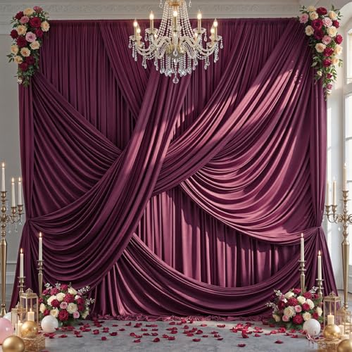 20ft×12ft Burgundy Backdrop Curtains for Wedding Parties, 4 Panels Wrinkle Free Polyester Photo Backdrop Drapes Back Drop Cloth for Birthday Photography Background - color: Burgundy, size: W5' x H12'(4 panels)