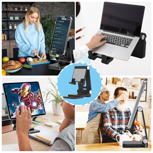 Fanlory Folding Cell Phone Stand,Laptop Stand, Adjustable Height and Angle Foldable Cell Phone Stand Holder for Desk, Taller iPhone Stand Compatible with 4-11" Smartphones Tablet Laptop,Gift for Mom