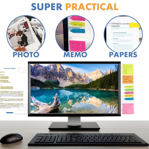 Barelove 2 Pack Computer Monitor Memo Board Document Holders (Left & Right) + Sticky Note, Acrylic Screen Paper Clip Message Pad, Reminder Side Panels Organizer for Students Office Desktop