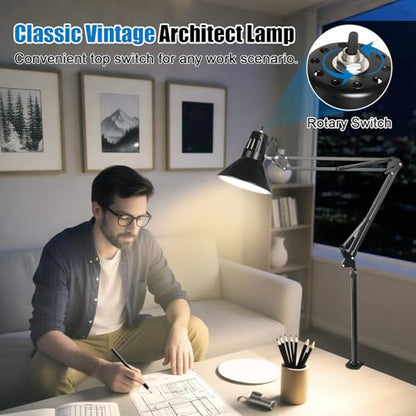 LED Clamp on Desk Lamp,360°Adjustable Swing Arm Desk Lamp,Clamp Light with Eye-Caring LED Bulb for Home Office Reading Drafting