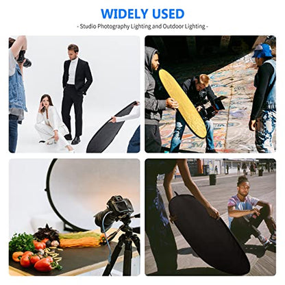 NEEWER 24"x36"/60x90cm Light Reflectors for Photography, Portable 5 in 1 Collapsible Multi Disc with Bag - Translucent, Silver, Gold, Black, White Diffuser for Studio and Outdoor Lighting - size: 24" x 36"