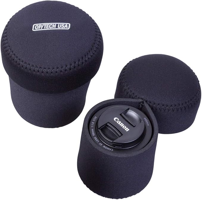 OP/TECH USA Fold-Over Neoprene Lens Pouch – Camera Lens Case for safe Lens Cover storage, Great for Photography & outdoor shoot, Keeps your Lens secure with No-Lose Lid-306 (Black) - Made in USA - size: 306