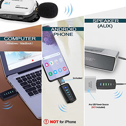 Alvoxcon Wireless Lapel Microphone for Computer, USB lavalier Mic System for MacBook, Android, PC, Laptop, Speaker, Zoom Meeting, Teacher Podcasting, Vlog, YouTube, Conference, Vocal Recording,