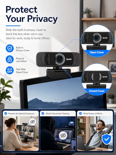 1080P Webcam with Microphone, USB HD Web Camera for Laptop Desktop Computer PC Mac, Wide-Angle Webcam with Auto Light Correction, Plug and Play Camera for Zoom