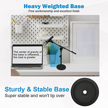 Adjustable Desktop Mic Stand, Desk Stand Tabletop Table Top Microphone Stand with Mic Clip for Handheld Microphone, Boom Arm, 5/8" Male to 3/8" Female Screw Adapter