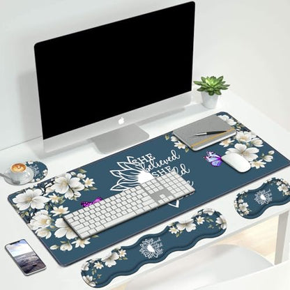 Ergonomic Keyboard Wrist Rest & Mouse Pad Wrist Rest Set, She Believed She Could So She Did Inspirational Quote Large XXL Gaming Desk Mat 31.5"x 11.8" with Non-Slip Base for Home Office Study Gaming - color: She Believed She Could So She