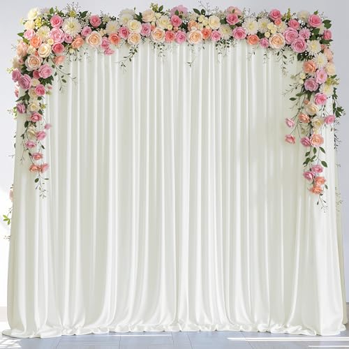 Wokceer Ivory Backdrop Curtain for Wedding Parties 10x8FT Wedding Curtains Backdrop Drapes Polyester for Photoshoot Baby Shower Birthday Party Curtains Photography Background 2 Panels 5x8FT - color: Ivory, size: 10FTx8FT