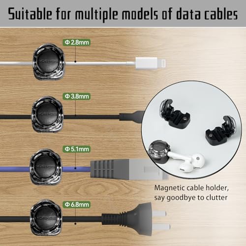 Magnetic Cable Organizer Set, 8 Pcs Easy Adhesion Desk & Wall Mount Holders for Mobile Phones and USB Cables, Perfect for Office, Kitchen, Car, and Bedside Use (Black)