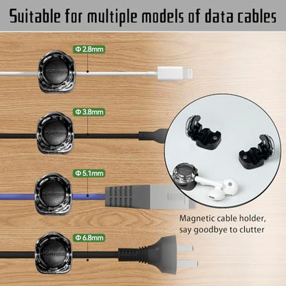Magnetic Cable Organizer Set, 8 Pcs Easy Adhesion Desk & Wall Mount Holders for Mobile Phones and USB Cables, Perfect for Office, Kitchen, Car, and Bedside Use (Black)