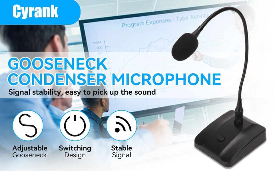 Gooseneck Microphone, 6.35mm Wired Microphone Gooseneck Condenser Microphone Desktop Microphone with Mute Button Computer Mic Podium Microphones Desktop Microphone Computer Mic Podium Microphones