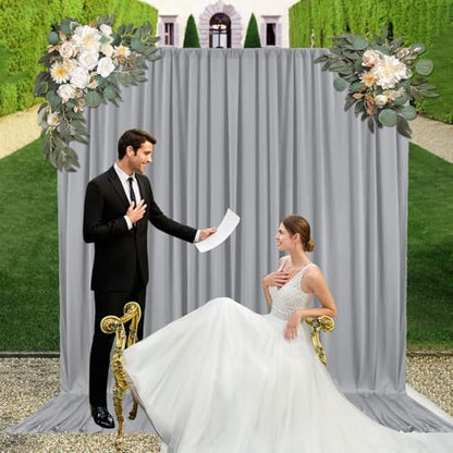 10ft x 7ft Dark Grey Backdrop Curtains for Parties, Fabric Satin Background Curtain with Rod Pockets for Weddings, Birthday, Baby Shower, Photography, Graduation Party Backdrop Drapes, 2 Panels - color: Dark Grey
