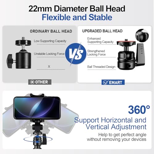 EMART Camera Desk Mount Table Stand, 39-90cm Adjustable Height with 360° Ball Head & 10.2'' Extension Arm, Max Load 4.4lb, Aluminum Tabletop C Clamp for Overhead Shooting, Live Streaming, Online Teach