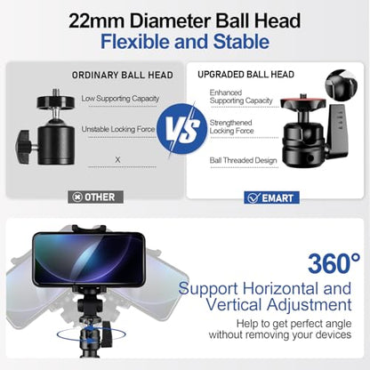 EMART Camera Desk Mount Table Stand, 39-90cm Adjustable Height with 360° Ball Head & 10.2'' Extension Arm, Max Load 4.4lb, Aluminum Tabletop C Clamp for Overhead Shooting, Live Streaming, Online Teach