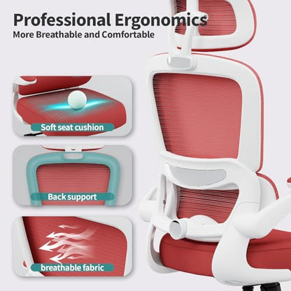 TRALT Office Chair Ergonomic Desk Chair, 330 LBS Home Mesh Office Desk Chairs with Wheels, Comfortable Gaming Chairs (1, Red) - color: Red