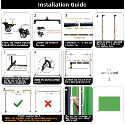 Lightdow 10x7ft Rolling Background Stand Kit with Green Screen Backdrop & Wheels & Portable Carrying Bag & Clamp & Gloves for Streaming/Studio Video Recording/Zoom Meeting/Party