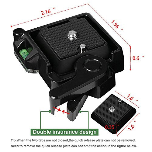Konsait Camera Camcorder Tripod Monopod Ball Head QR-40 Quick Release Plate Clamp Adapter with Plate Double Insurance Button for DSLR Camera Tripod Ball Head