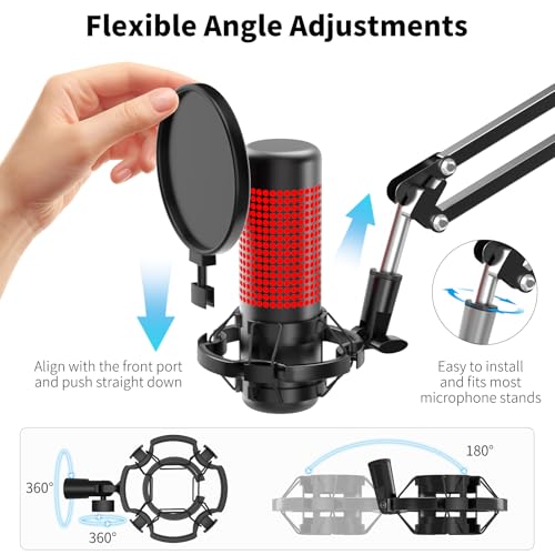 Microphone Shock Mount with Pop Filter, Universal Anti-Vibration Mic Holder for 42~46mm/1.65~1.81in Diameter Studio Condenser Mic, Mic Shock Mount, Mic Clip Holder