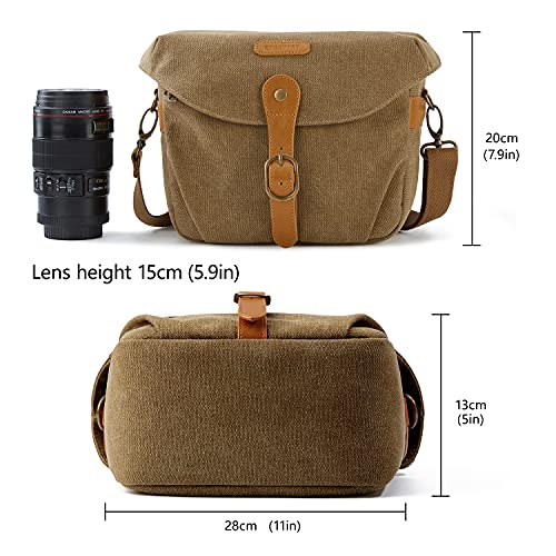 BAGSMART Canvas Crossbody Camera Bag with Rain Cover for Women Men, Khaki | SLR DSLR Camera Case, Compact Camera Shoulder Bag - color: 02-Kahki