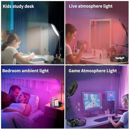 Desk Ring Light with Stand,55W Dimmable Full Screen Ring Light,with Rotating Storage Box,Pen Holder Stand,Phone Holder&Controller (Black-RGB, 10.5) - color: BLACK-RGB
