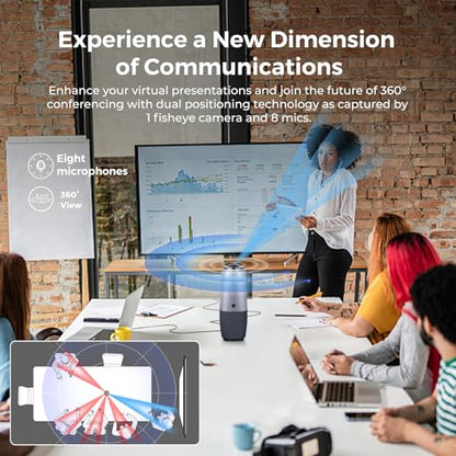 COOLPO PANA 360 Camera, 4K Webcam for PC, All-in-One Conference Room Camera System, Microphones & Speaker, AI Speaker Tracking, Hybrid Meeting for Teams, Zoom, Plug and Play 10ft USB Cable