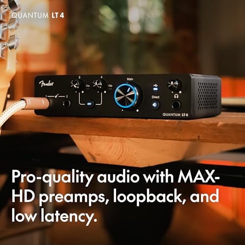 Fender Quantum LT 4 | 4x2 USB-C Audio Interface for Music Production, Dual MAX-HD Mic Preamps, Dual Instrument Inputs, Low-Latency Drivers, Loopback, Balanced Outputs, Headphone Amp, Mac & PC | 4-In/2-Out USB-C, Dual Hi-Z Instrument Inputs, Balanced Trs O
