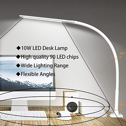 YOUKOYI LED Desk Lamp with Clamp,Flexible Gooseneck Architect Table Lamp - 5 Brightness Levels & 4 Color Modes, Touch Control, Eye-Care 10W Desk Light for Home/Office/Reading/Work(White) - color: White