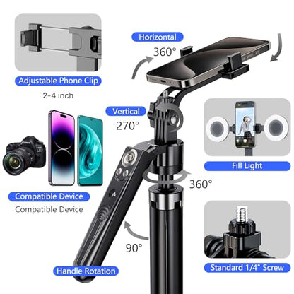 Auto Face Tracking Tripod for iPhone with Light, No APP Needed 70.9" Phone Camera Tripod Stand 360 Rotation Selfie Stick Follows Your Movement with Remote for Content Creator Vlog Live Stream - size: Tracking Tripod with 2 Ring Light