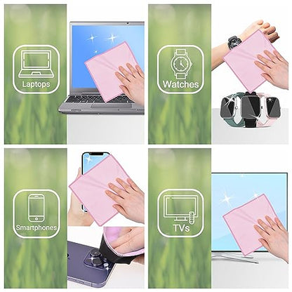 Eco-Fused Microfiber Cleaning Cloths Double-Sided - 5 Pack - 6.6 x 6.2 inch - Microfiber and Suede Cloth for Smartphones, LCD TV, Tablets, Laptop Screens, Camera Lenses (Pink) - color: 5 Pack - 6.6 X 6.2" (Pink)