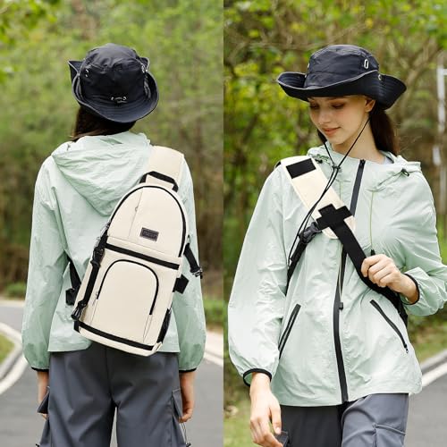MOSISO Camera Sling Bag, DSLR/SLR/Mirrorless Camera Case Shockproof Photography Camera Backpack with Tripod Holder & Removable Modular Inserts Compatible with Canon/Nikon/Sony/Fuji, Beige - color: Beige