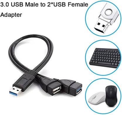 Eanetf USB 3.0 Female to Dual USB Male Splitter Cable, 2 Pack