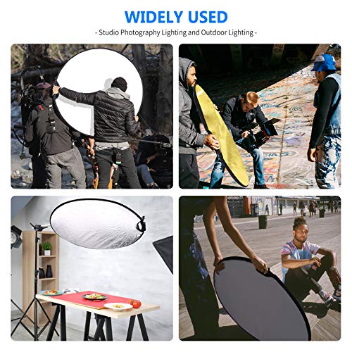 Neewer 5-in-1 Portable Round 43 in/110cm Light Reflector Collapsible Multi-Disc with Single Grip and Bag for Studio Photography Lighting and Outdoor Lighting - Gold/Silver/White/Black/Translucent - size: 110cm