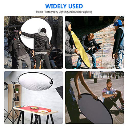 Neewer 5-in-1 Portable Round 43 in/110cm Light Reflector Collapsible Multi-Disc with Single Grip and Bag for Studio Photography Lighting and Outdoor Lighting - Gold/Silver/White/Black/Translucent - size: 110cm