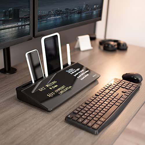Vivo Glass 16 x 7 inch Dry Erase Board with Storage, Desktop Whiteboard Organizer with Hidden Compartments and Device Slot, Black, DESK-WB16B - color: Black