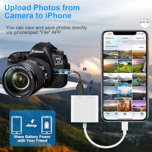 Lightning to USB Camera Adapter, [Apple MFi Certified] USB 3.0 Female to iPhone iPad Adapter with Charging Port, Plug and Play OTG Converter Cable Support Card Reader Flash Drives Keyboard - color: Pure White(Charge)