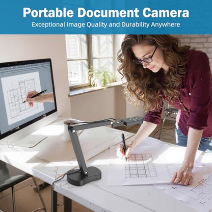 4K USB Document Camera & Webcam for Teachers: 8MP USB with 3-Level LED Light & Mic & Image Invert,Fold, A3 Format for Teaching in Classroom/Distance Learning Educators(Mac/Windows/Chromebook