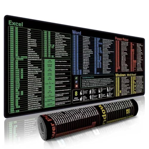 Office Shortcut Mouse Pad - 200+ Hotkeys for Excel/Word/PPT/Windows, 31.5"×11.8" XL, Waterproof Anti - Slip Stitched Edge, 8 Desk Exercises for Efficiency - color: Office Shortcuts