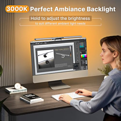 Syrinx 16.7" Computer Monitor Light Bar with Ambient Backlight, USB Reading LED Lamp, Screen Monitor Lamp, Touch + Gesture Control, Dimmable Desk Light, Eye-Caring, No Screen Glare for (Basic) - style: Minimalist
