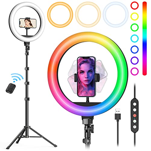 Weilisi 10" Ring Light with Stand 72'' Tall & Phone Holder,38 Color Modes Selfie Light with Tripod Stand,Stepless Dimmable/Speed LED Ring Light for iPhone & Android,YouTube, Makeup,TIK Tok - color: RGB colors