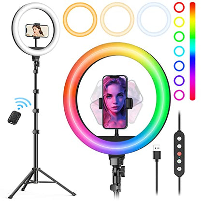 Weilisi 10" Ring Light with Stand 72'' Tall & Phone Holder,38 Color Modes Selfie Light with Tripod Stand,Stepless Dimmable/Speed LED Ring Light for iPhone & Android,YouTube, Makeup,TIK Tok - color: RGB colors