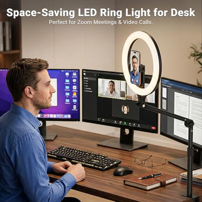 11" Ring Light with Stand, Featuring Overhead Phone Mount and Desk Ring Light with Phone Holder, Perfect for Phone Stand for Recording and Product Photography, Live Streaming YouTube TikTok